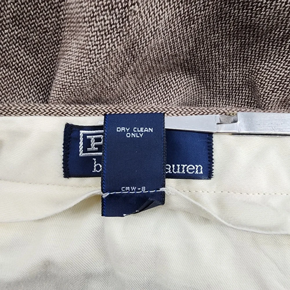 Polo Ralph Lauren Pants Men 34x32 Brown Micro Herringbone Pleated Cuffed Vintage
